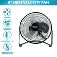 thumbnail image 4 of Comfort Zone 9" Cradle Floor Fan, 3 Speed, Electric, 180 Degree Adjustable Tilt, All Metal, Carry Handle, Rubber Feet, Table Fan, Airflow 12.57 ft/sec, Ideal for Home, Bedroom & Office, CZHV9B, 4 of 7