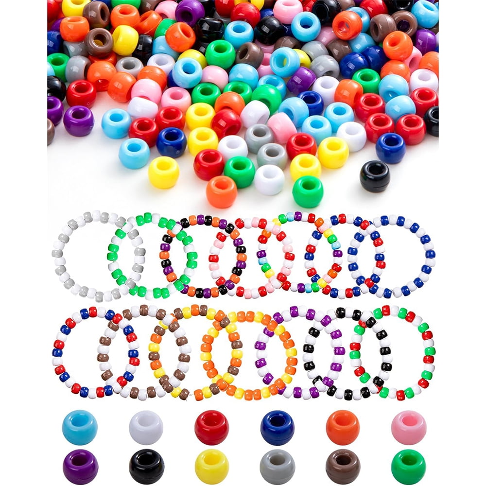 Januofit 1000+ Pcs Pony Beads, 9mm Multi-Colored Kandi Beads for Bracelet Making, Hair Braids, Necklaces, Key Chains, Jewelry, and DIY Crafts (Rainbow Pack)