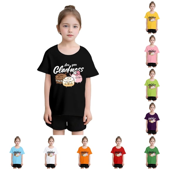 Little Girls Short Sleeve Shirts Summer Tops Cute Print Graphic Round Neck Casual T Shirt Top Size 5-6T ,Black