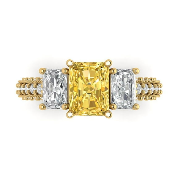3.61 ctw 3 Stone Anniversary Ring for Women | Emerald Cut Natural Citrine | Hyperallergenic Solid 14K Yellow Gold