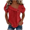thumbnail image 2 of Otvok Womens Short Sleeve Summer T-Shirts Square Neck Button Blouse Dressy Casual Asymmetrical Tunic Tops, 2 of 6
