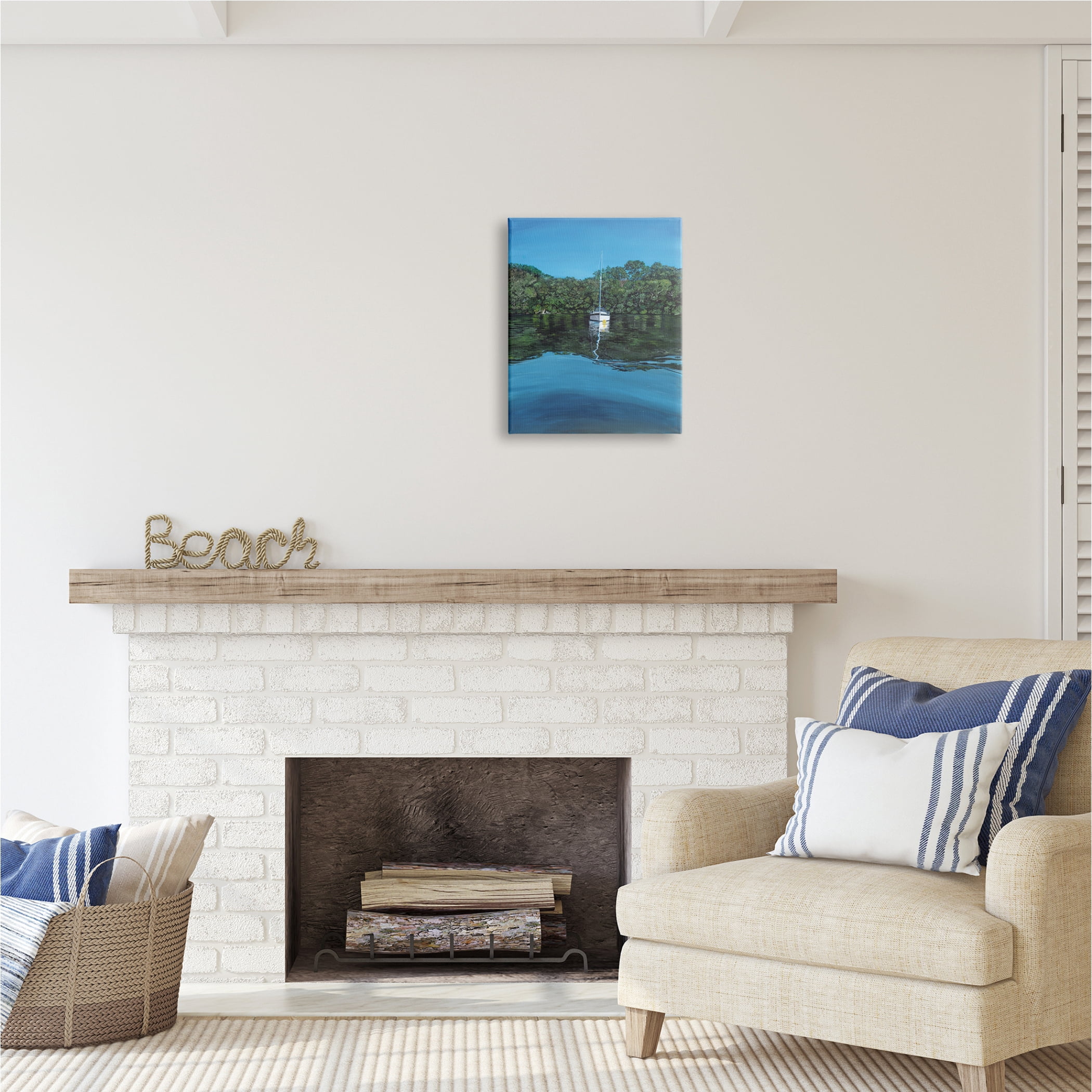 Stupell Industries Boat on Sea Ripples Transportation Painting Gallery Wrapped Canvas Print Wall Art, 16 x 20