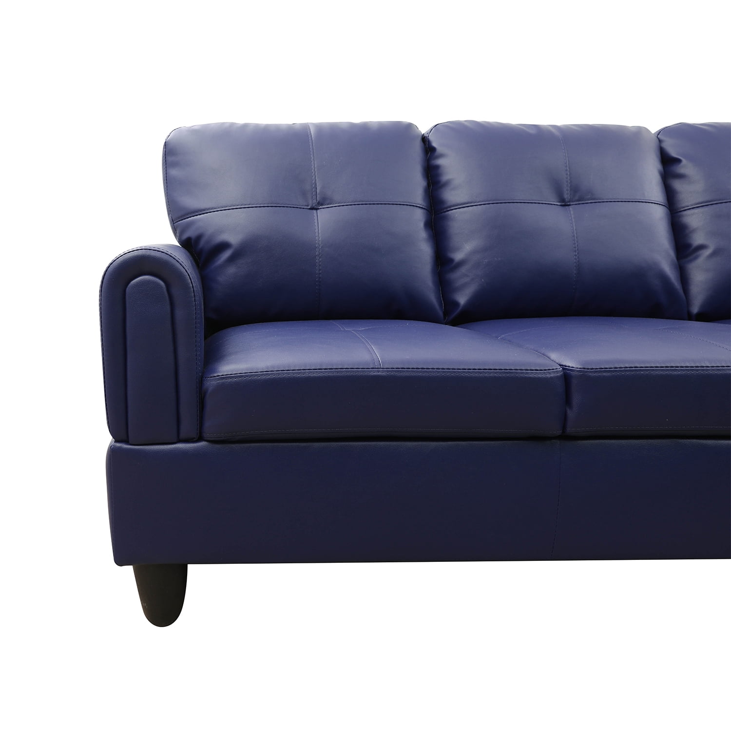 Hommoo Faux Leather 4-Seat Couch, L Shaped Sectional Couches and Sofas, 16'' Back Height Modern Living Room Furniture Sets Sectional Sofa Set, Blue(No Ottoman)