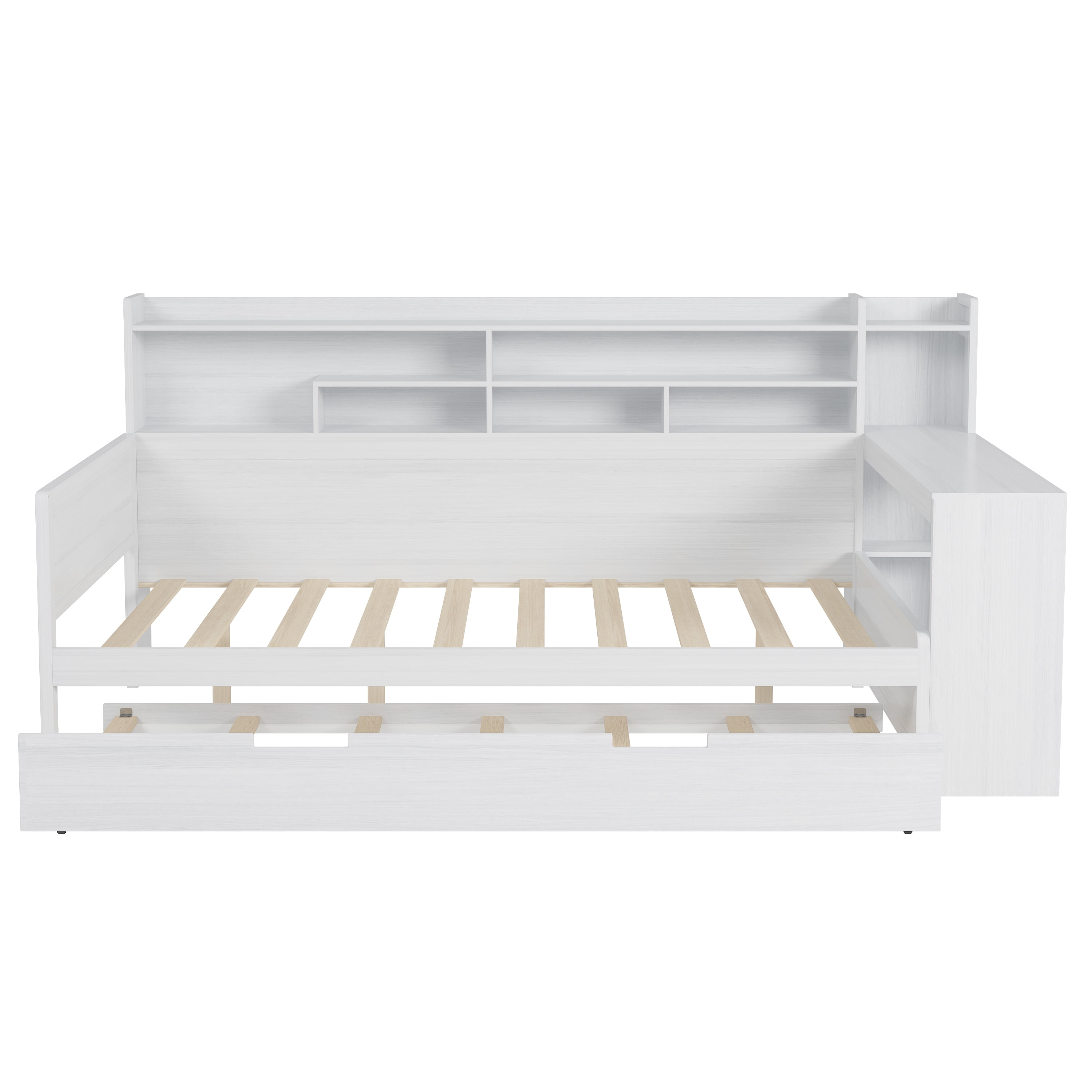 Euroco Wood Full Size Daybed with Trundle, Storage Captain Bed with Desk and Shelves, Twin
