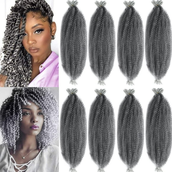 8 Packs Pre-Separated Springy Afro Twist Hair 18Inch Synthetic Marley Twist Braiding Hair for Black Women (18 inch, T gray)