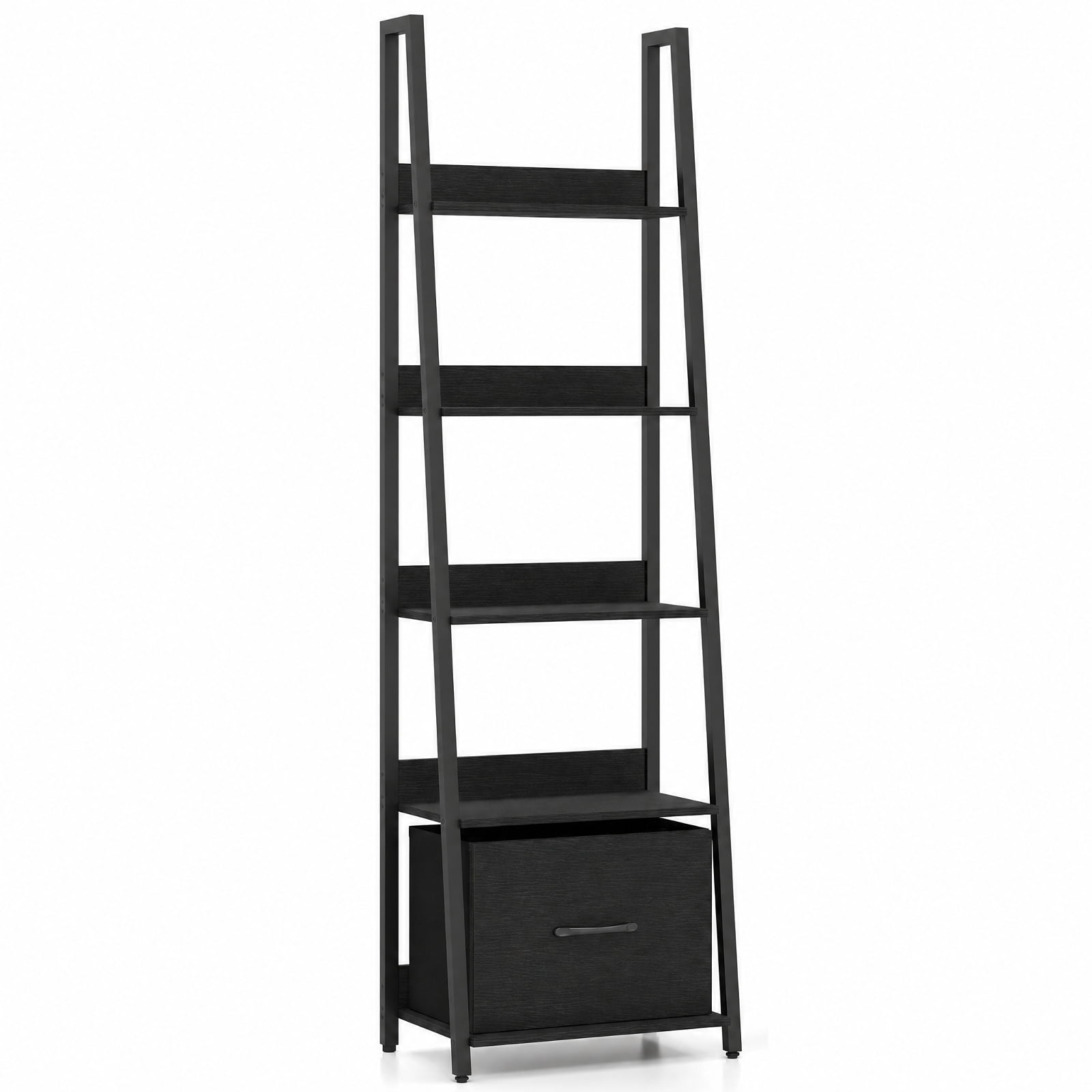 Furnibear 5-Tier Ladder Bookshelf with Fabric Drawer for Living Room and Home Office for Living Room Home Office Bedroom Display Storage Shelf, Black