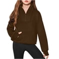 thumbnail image 4 of XXWXYD Boys Girls Half Zip Fleece Sweatshirt Solid Color Pullover, Thumbhole Hoodie Cozy Winter Clothes for Outdoor Activities, 4 of 6