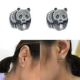 thumbnail image 1 of Un par de pendientes de panda punk de plata de ley 925 para Halloween, pendientes góticos, pendientes de poste hipoalergénicos, joyería de animales, regalo para hombres y mujeres, graduación, 1 of 5