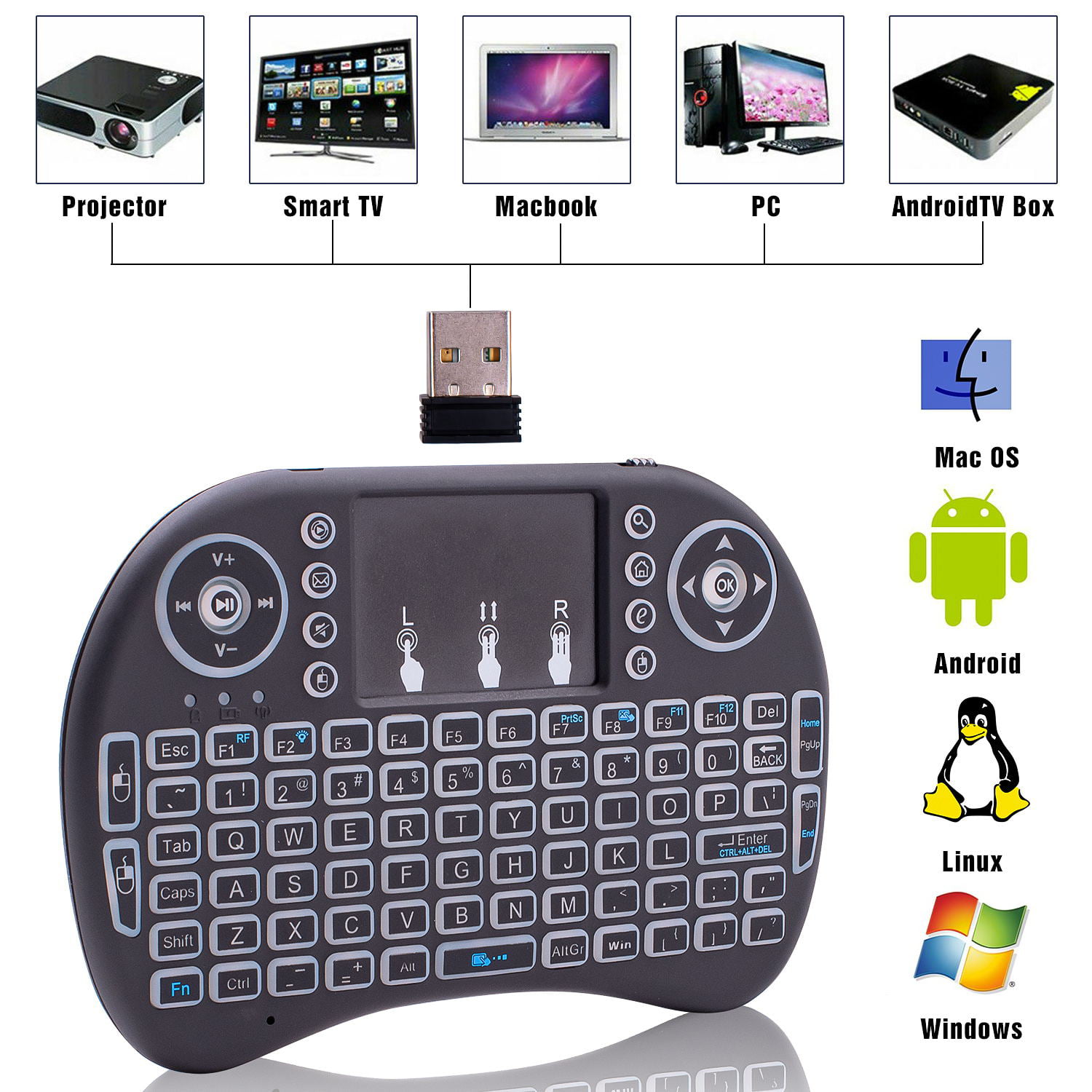 Wireless Mini Keyboard and Mouse for LG 49UM7050PLF 49" Smart TV 