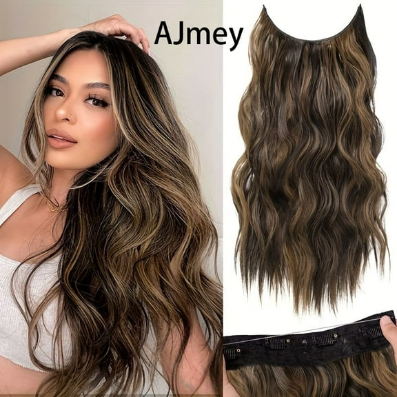 AJmey Invisible Wire Hair Extensions with Transparent Wire Adjustable Size 4 Secure Clips Long Wavy Secret Hairpiece