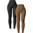 thumbnail image 1 of Women's 2 Piece Yoga Leggings Ribbed Seamless Workout High Waist Cross Over Athletic Exercise Leggings, 1 of 1