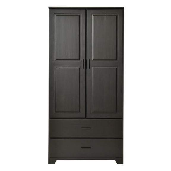 Better Home Products Stylish Pine Wood Closet with Raised Doors and Two Drawers for Easy Access