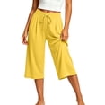 thumbnail image 6 of Ltctricy Wide Leg Capri Pants for Women Loose Fit Drawstring Lounge Pants with Pockets Comfy Casual Yoga Pants(Yellow,X-Large), 6 of 7