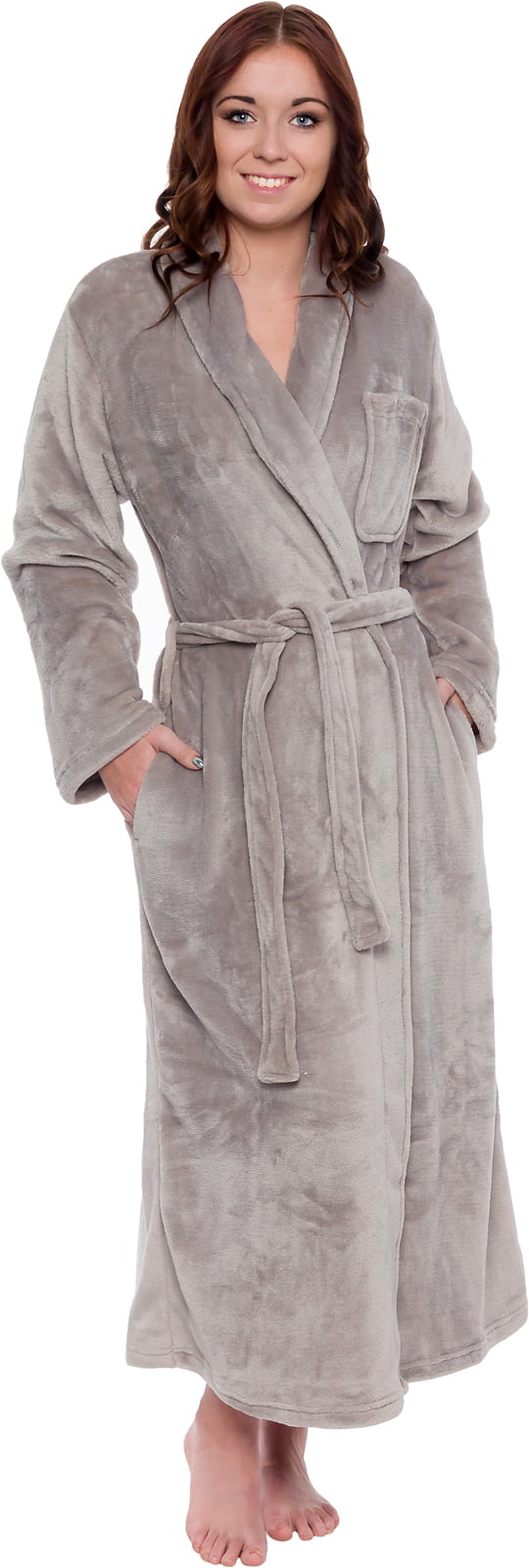 Silver Lilly Womens Plush Wrap Kimono Hooded Bath Robe Loungewear w/ Tie Belt