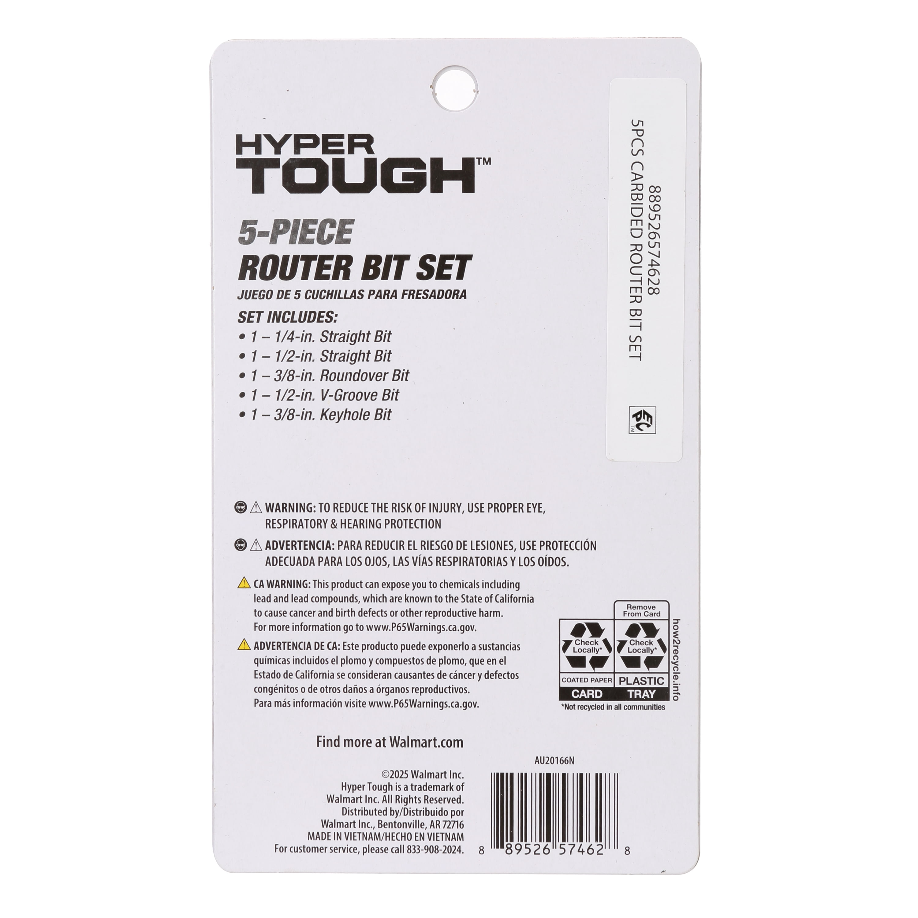 Hyper Tough 5 Piece Carbide Router Bit Set