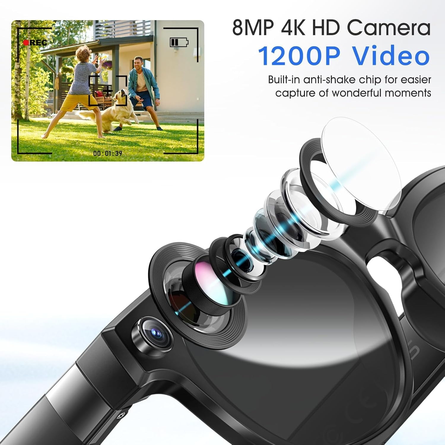 8MP Camera Glasses, AI Smart Sunglasses with Real-Time Translation & Object Analysis | HD 1200P 4K Video Recording for adults