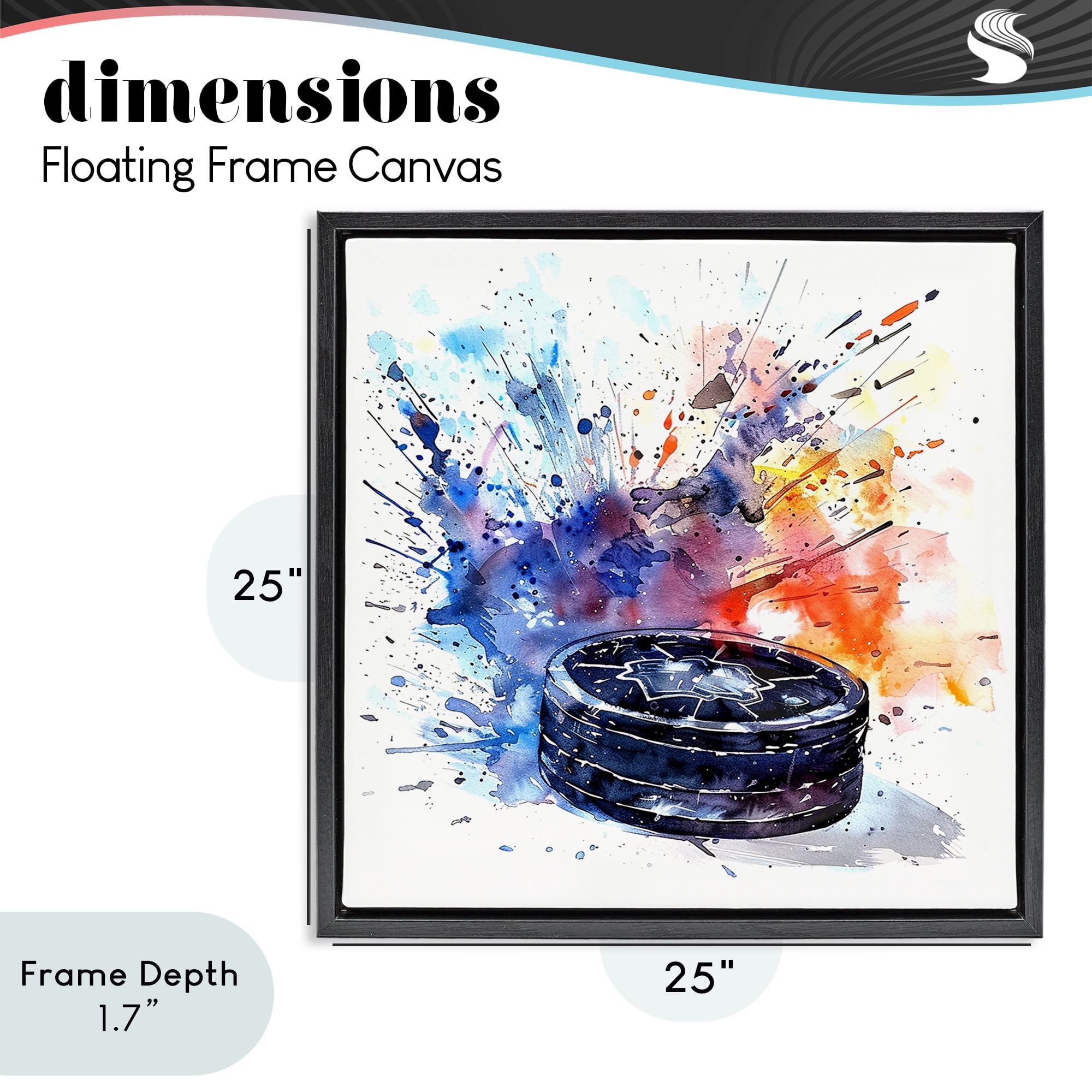 Stupell Industries Hockey Splash Watercolor Burst Black Framed Floater Canvas Wall Art, design by LSR Design Studio