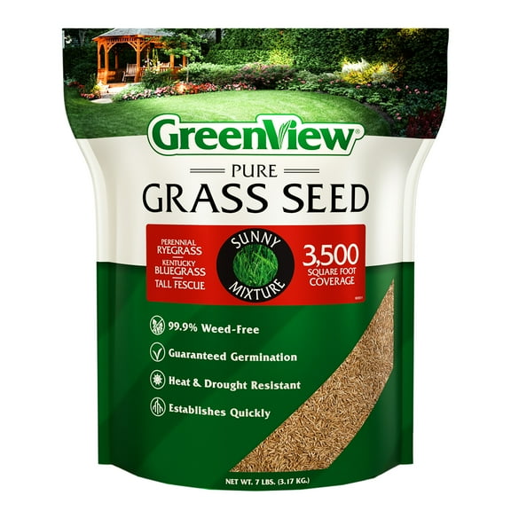 GreenView Pure Grass Seed Sunny Mixture, 7 lb. Bag – Covers up to 3,500 sq. ft.
