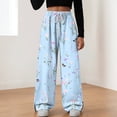 thumbnail image 2 of felwors Women's Floral Print Wide Leg Sweatpants – Soft Lounge Joggers with Drawstring Waist & Pockets, Casual Comfort Fit for Home, Travel & Everyday Wear（Light Blue， L）, 2 of 8