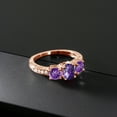 thumbnail image 3 of Gem Stone King 1.82 Ct Oval Checkerboard Purple Amethyst 18K Rose Gold Plated Silver Moissanite Ring (Size 9), 3 of 4