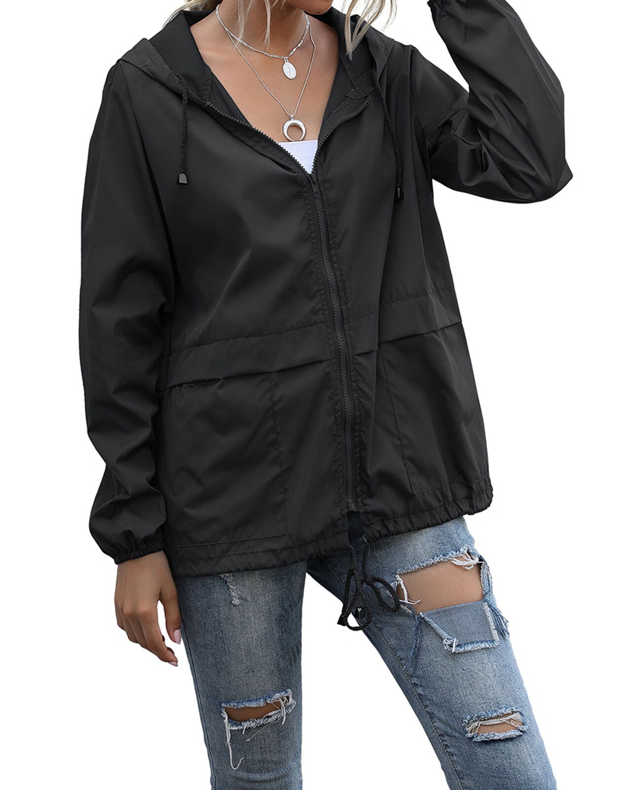 Alsol Lamesa Women's Packable Rain Jacket, Black