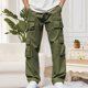 thumbnail image 4 of Pantalones largos para hombre, moda informal, cómodos, sólidos, con bolsillos, con cordón ajustable, pantalones regulares de poliéster para hombre., 4 of 7