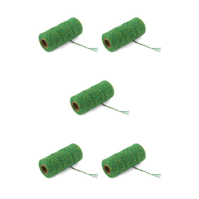 Decodeary 2mm 100m DIY Cotton Thread Cord String Colorful Cord String Strap Decorative Rope Wire Clothes Making Supplies green + gold 5Set