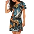 thumbnail image 2 of Uemuo Colorful Koi Fish Art Pattern Women’s Nightdress – Casual Sleep Shirt, Soft Relaxed Fit Short-Sleeved Cotton Sleepwear for Home, Bedtime, and Lounging, 2 of 6