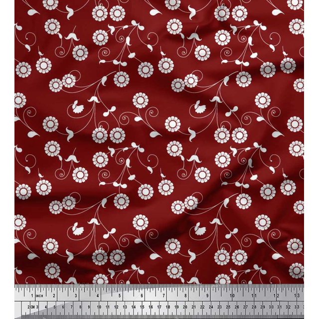 Soimoi Polyester Crepe Fabric Swirl,Leaves & Floral Artistic Print Fabric by Yard 42 Inch Wide