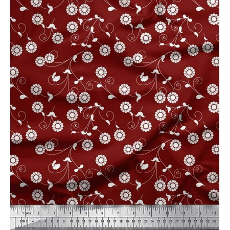 Soimoi Poly Georgette Fabric Swirl Leaves & Floral Artistic Print Fabric by The Yard 52 Inch Wide