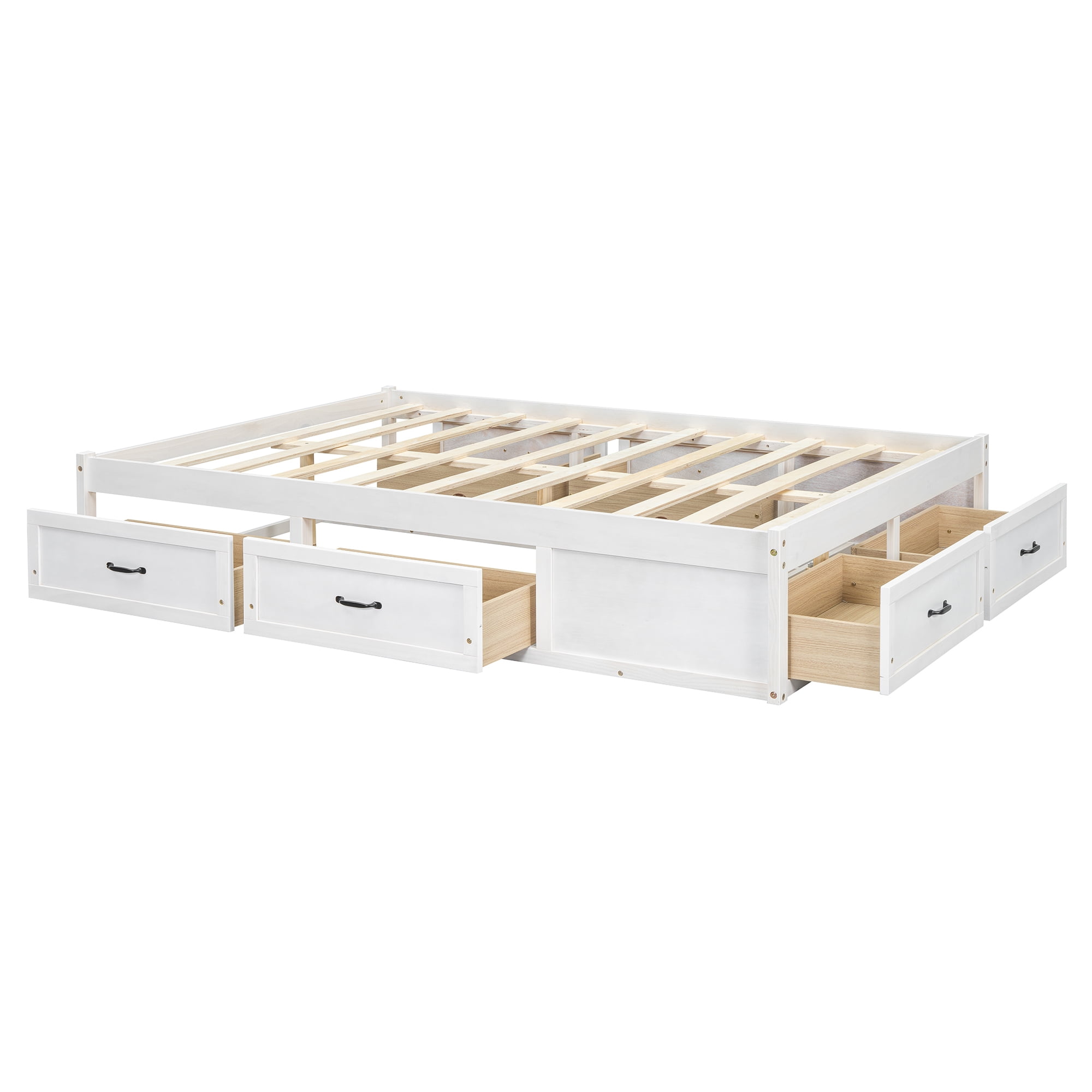 Euroco Wood Full Size Platform Bed with 6 Drawers for Kids Teens Adults, Antique White