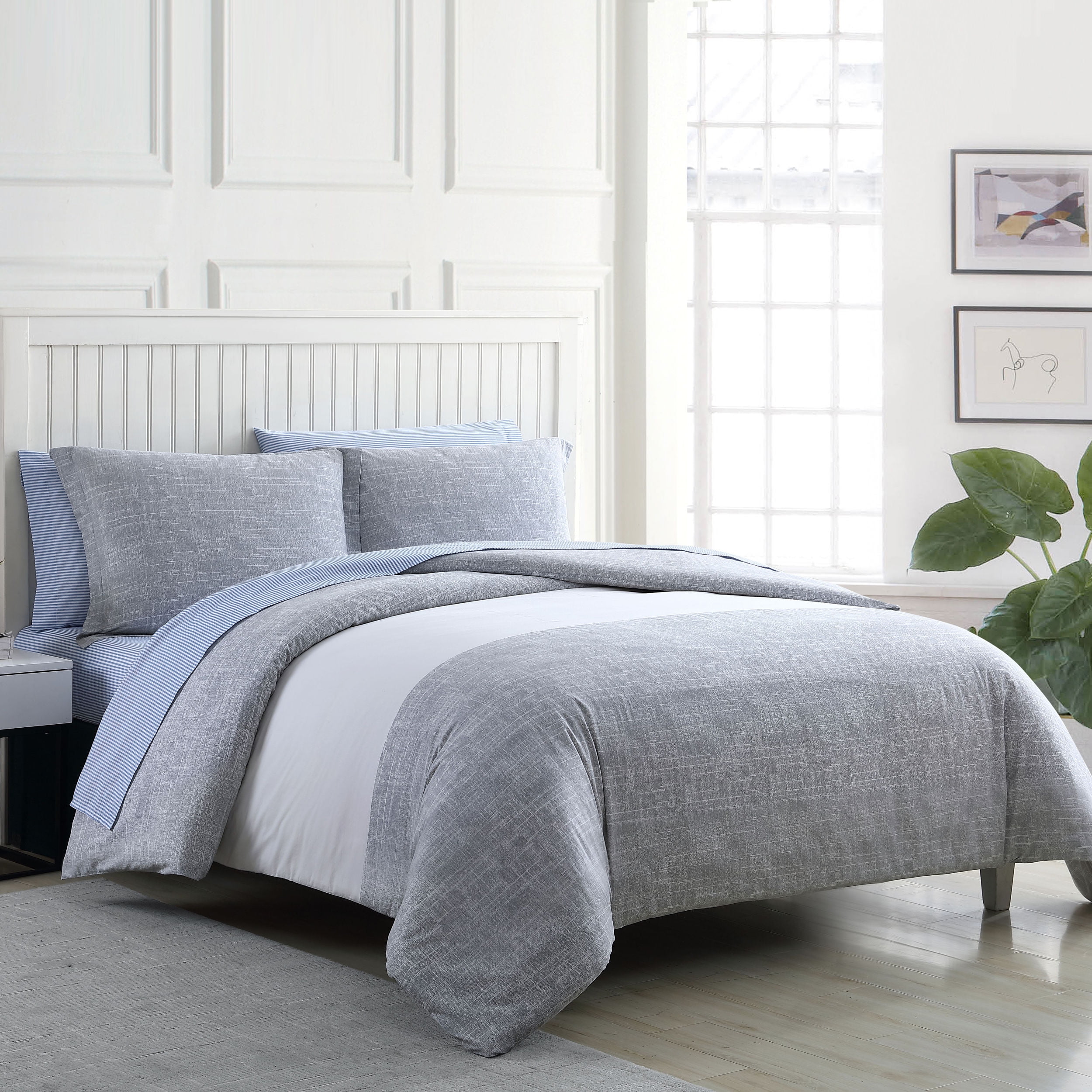 Poppy & Fritz Connery Stripe Grey Twin Duvet Cover Set - Walmart.com