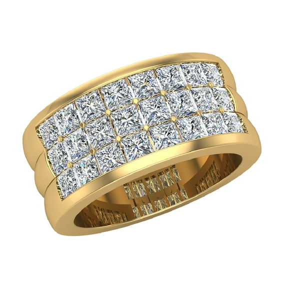 Three Row Princess Cut Diamond Wedding Band Half-way 2.40 CTW 14K Gold