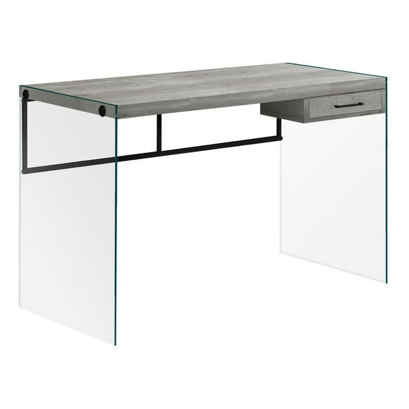Monarch Specialties Computer Desk, Home Office, Laptop, Storage Drawers, 48"l, Work, Tempered Glass, Laminate, Grey, Clear, Contemporary, Modern