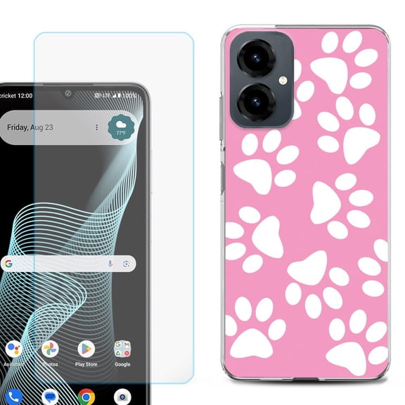 Shockproof Phone Case for Cricket Icon 2026, with Screen Protector, by OneToughShield - Pet Paw/ Pink