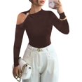 thumbnail image 1 of Camiseta Elegante Asimétrica con Cuello Alto, Hombros Descubiertos y Decoración Metálica para Mujer, Camisas Fruncidas de Larga Caqui XXL, 1 of 8