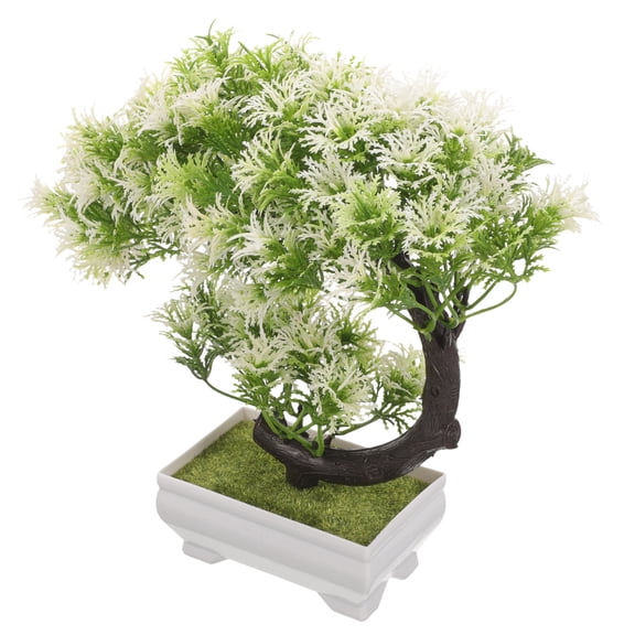 ETEREAUTY Green Artificial Bonsai Tree in Decorative Pot, Plastic Indoor Plant for Home and Office Decor