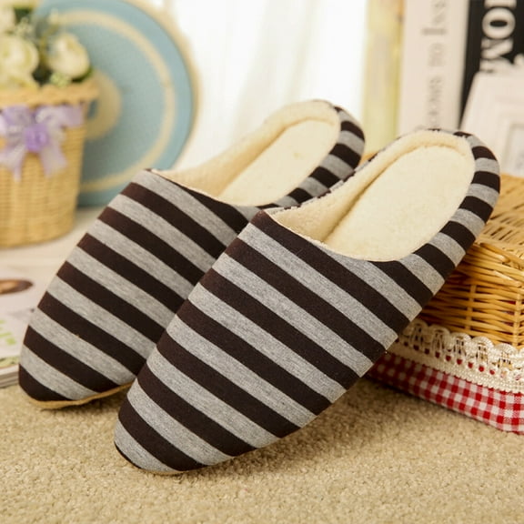 TAILTOSS 1Pair Men Home Slippers Striped Fabric Mute Non-slip for Autumn and Winter 42-43