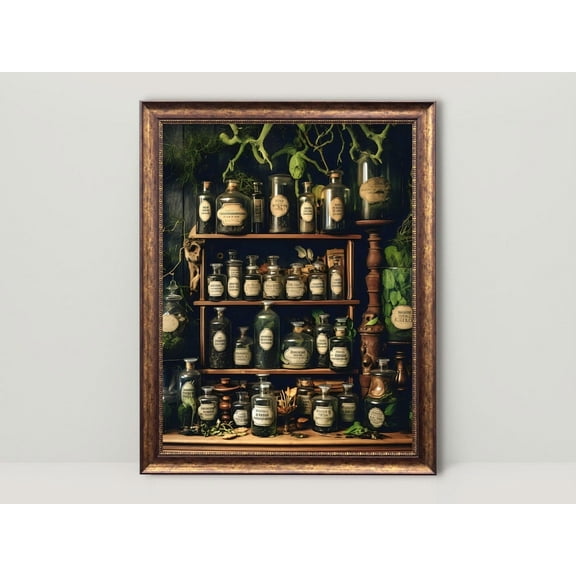 Vintage Apothecary, Dark Academia Wall Art, Witch Kitchen Decor, Antique, Goth Cottagecore Aesthetic, Witchy Decor Home Decor UNFRAMED Poster, Wall Art for Decor, Present, 8x12