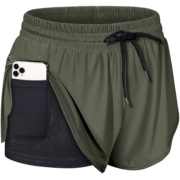 Pantalones cortos deportivos YONGSHENG Cintura elástica con cordón de doble capa para mujer con bolsillos