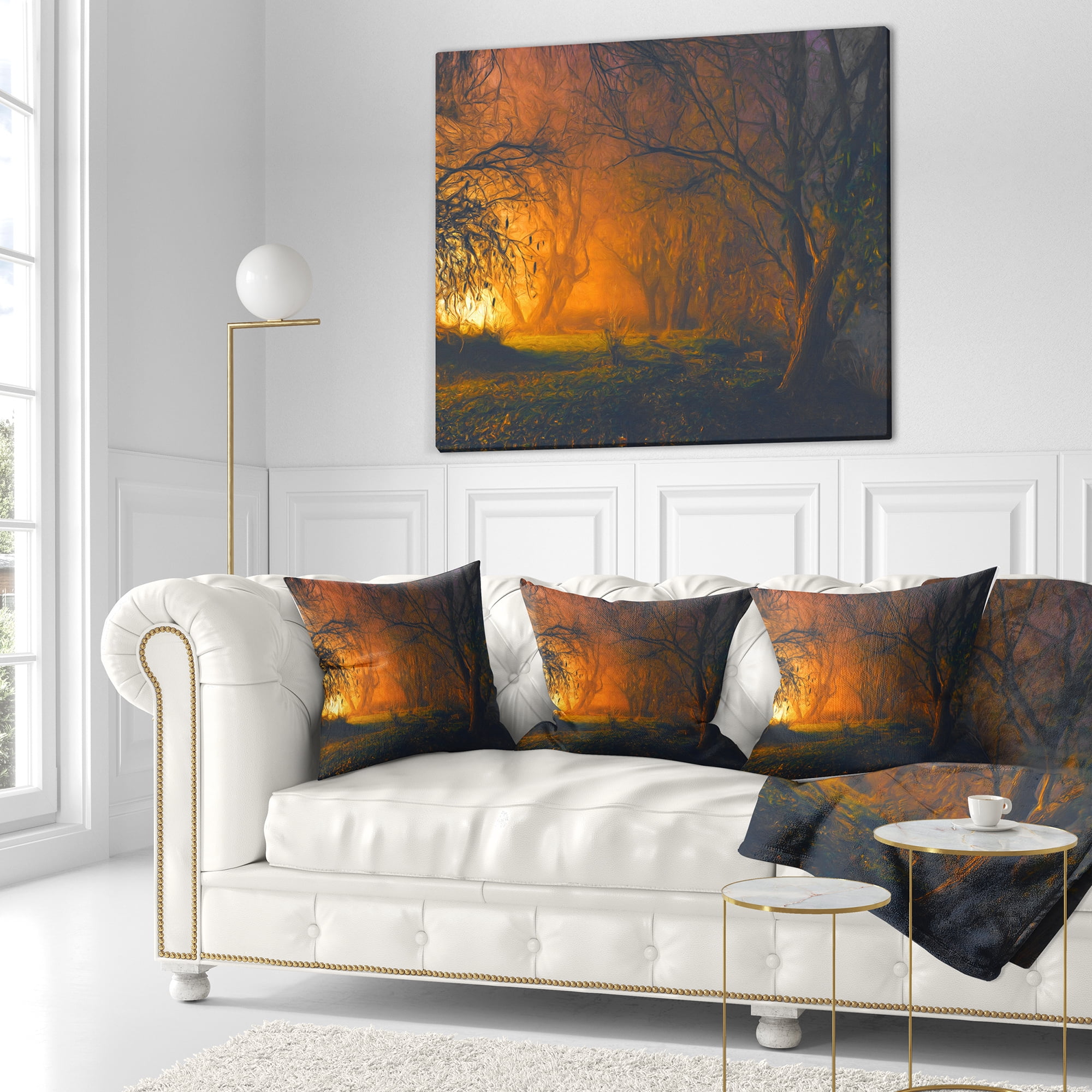 Designart Magical Light in Forest - Landscape Printed Throw Pillow - 18x18