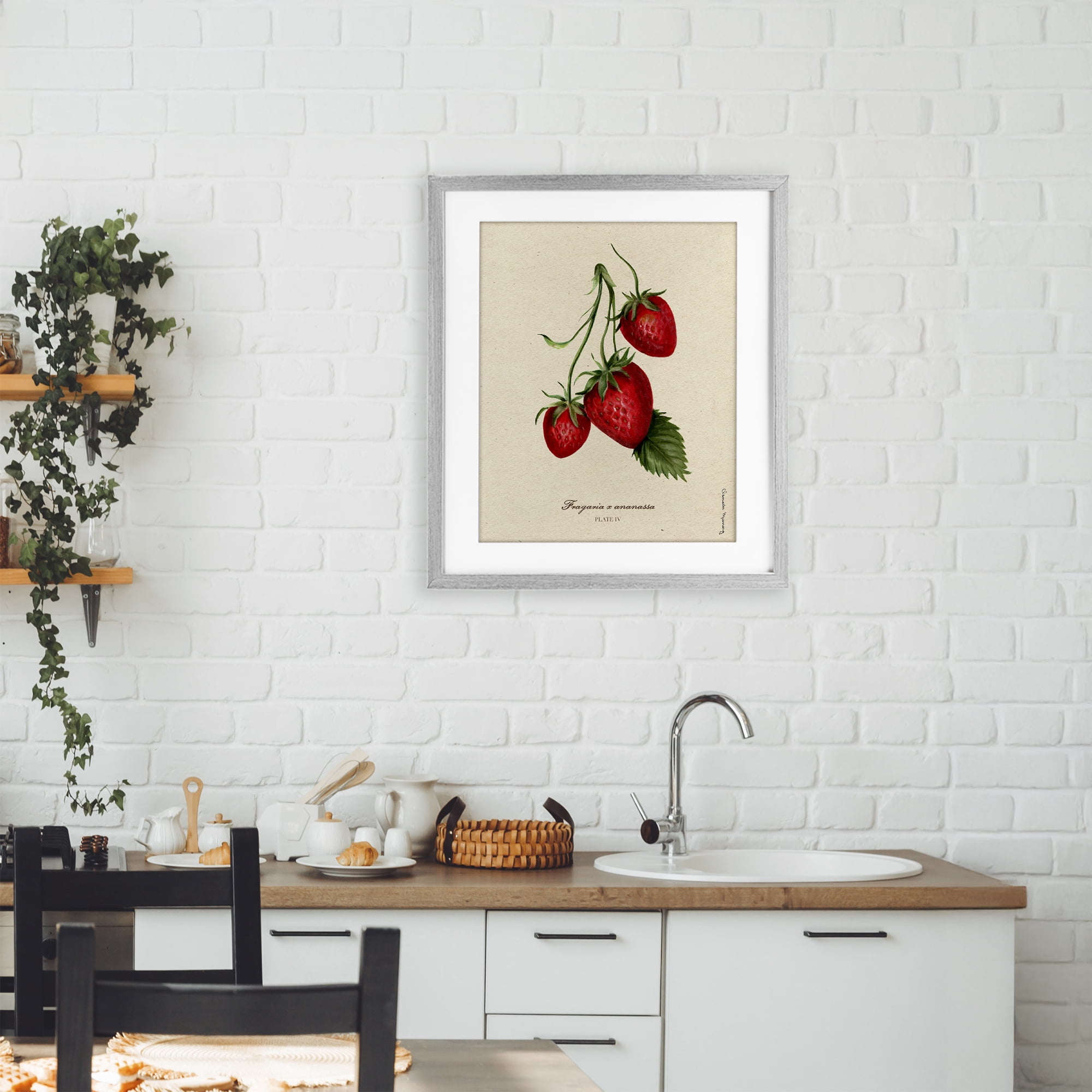 Stupell Industries Strawberry Fruit Portrait Gray Framed Print Under Glass, design by Danielle Murray
