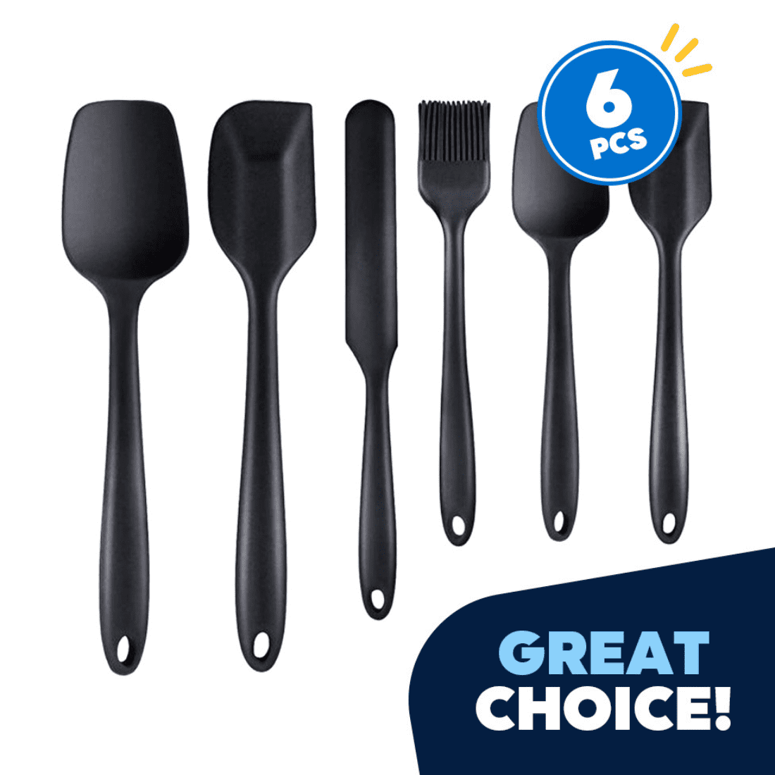 6 Pack Black Silicone Spatula Set, Food Grade Silicone Spatula,450°F Heat Resistant Rubber Spatulas, Seamless One-Piece Design, Non-Stick, Baking, Stirring, Kitchen Cooking Utensils