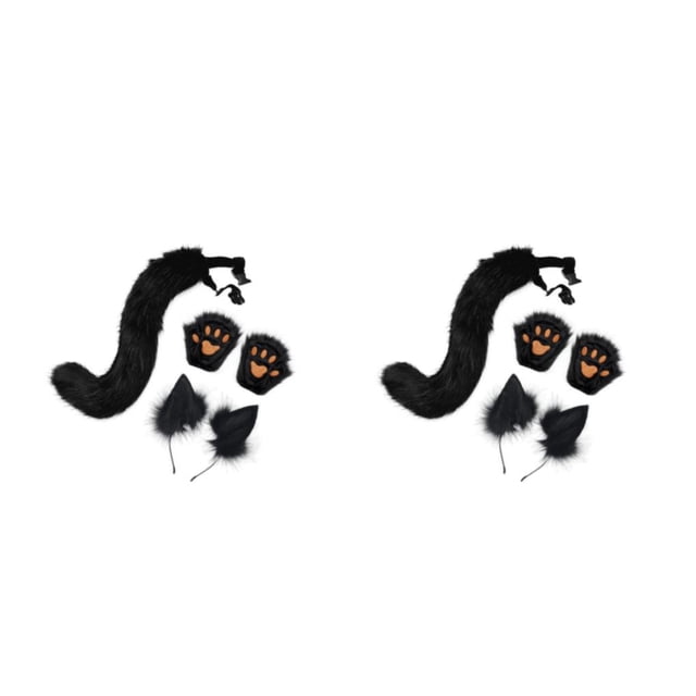 Sonducket Ears Tail Cosplay Props para Halloween Disfraces Fiestas Carnaval Negro 2piezas Negro