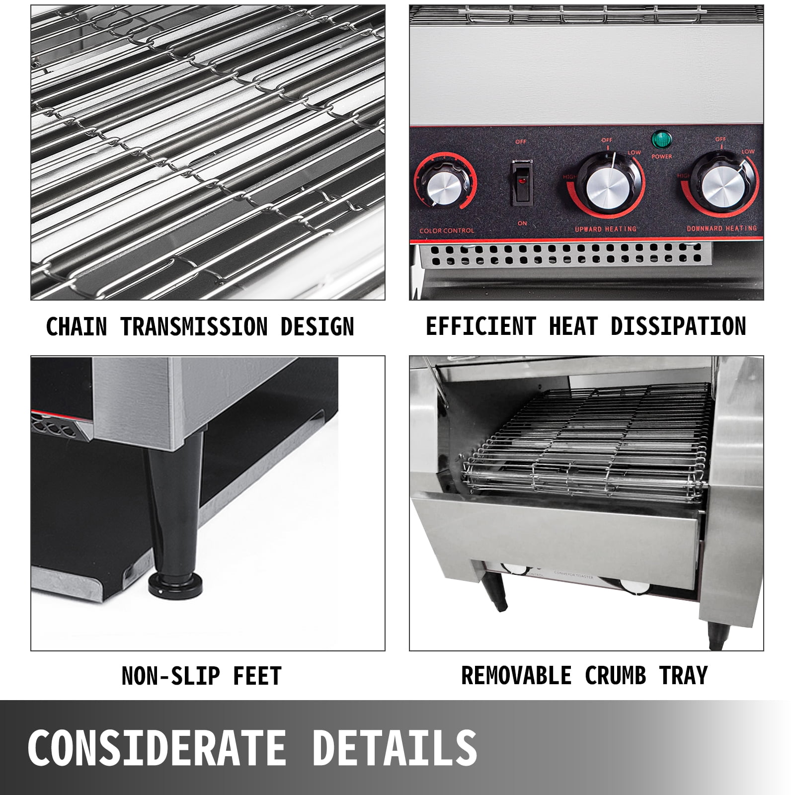 VEVOR 1770W Commercial Conveyor Toaster,300PCS/Hour 110V Heavy Duty Stainless Steel Toaster for Restaurant Breakfast, Sliver