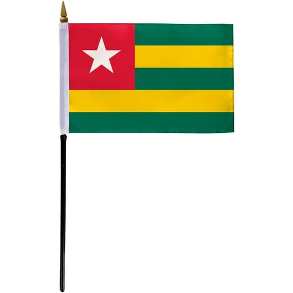 AGAS Togo Flag 4x6 inch - 11" Plastic Pole 100% Polyester Stitched Edges Togolese Mini Flag on a Stick