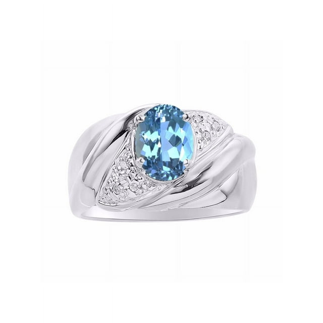 RYLOS Bagues pour Femmes Bague en Argent Sterling Ovale 8X6MM Pierre Précieuse & Diamants Design Classique Topaze Bleue de Décembre Bijoux pour Femmes Taille 9