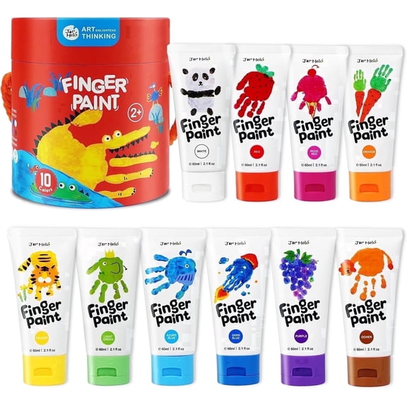 Jar Melo 10 Colors Finger Paint for Toddlers, Washable Non Toxic Safe Kids Art Paint, Ideal for Birthday Party & Kit Gift