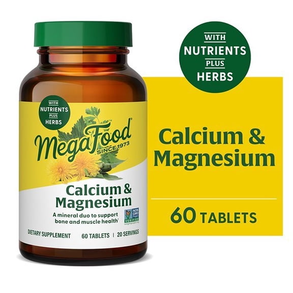 MegaFood Calcium & Magnesium - Fermented Glycinate - Bone & Heart Health - 20 Servings