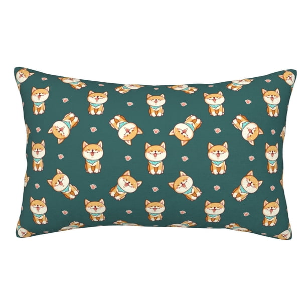 Fotbe Cute Shiba Funda de Almohada Decorativa Estilo Occidental, Lujo en Algodón, Fundas para Almohadas King, Cojín Estampado para Decoración del Hogar-14"x20"